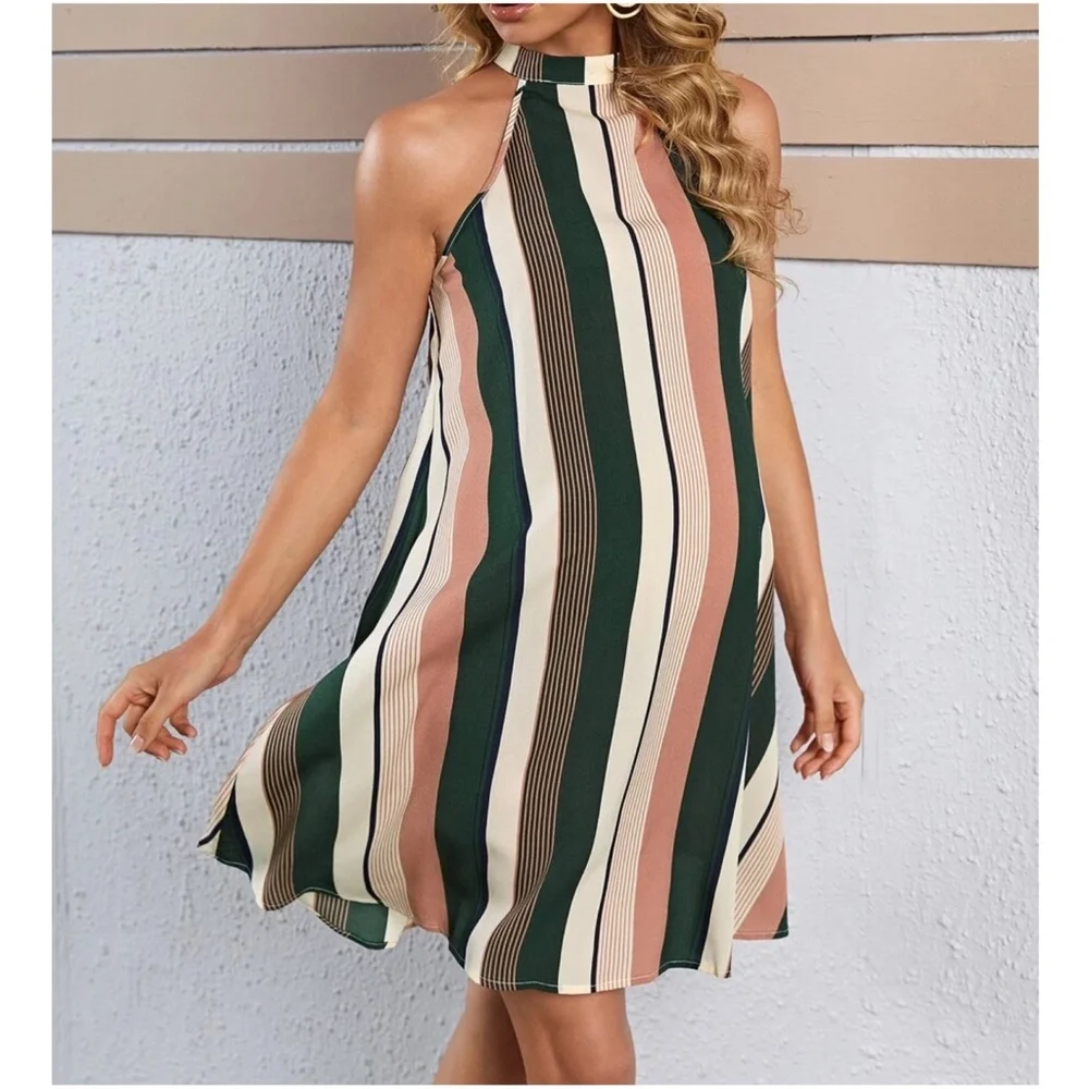 MATERNITY Boho Stripes Halter Mini Dress - Picture 1 of 4